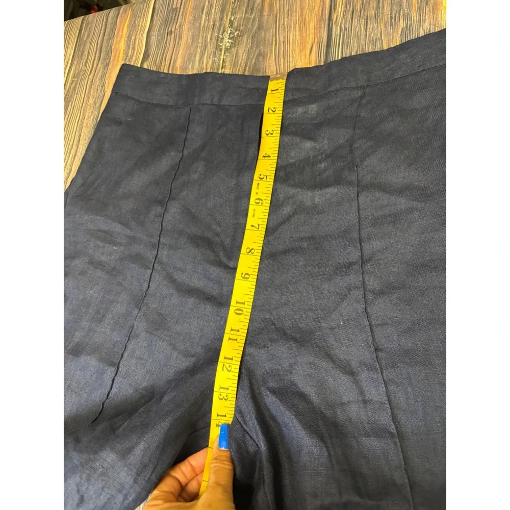 Zara Trousers Womens L Navy Blue 100% Linen High Waisted Wide Leg NWT